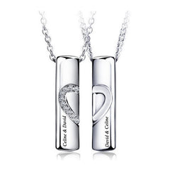 Engraved Half Hearts Couples Necklaces Gift for Two