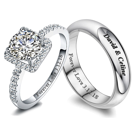 Gulleiâ„?Engraved 1.75 Carat Lab Grown Diamond Wedding Bands Set