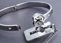 Engraved Lock and Key Bracelet Pendant Necklace Set for Couples