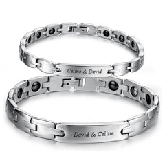 Engraved Magnetic Couple Bracelets Set Anniversary Gift