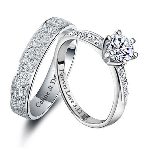 Distance Relationship Promise Rings for Couples - Engraved Sterling Silver Gift
