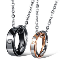 Double Ring Pendant Perfect Couples Necklaces Gift for 2