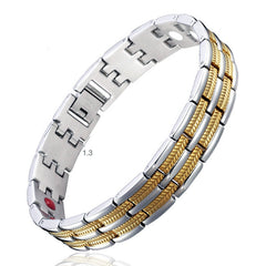 Magnetic Mens Engraved Bracelet 24K Gold Plated 22cm