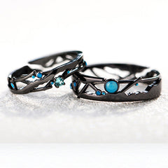 Matching Wedding Bands for Men and Women - Black - Sterling Silver (Adjustable Size)