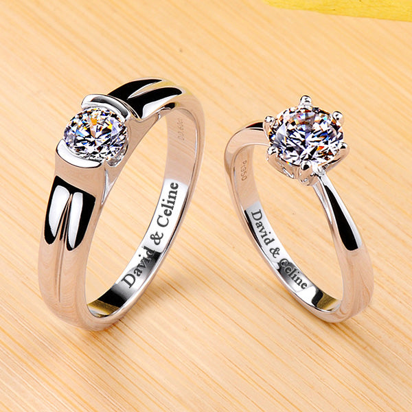 Engraved 1.6 Carat Lab Diamond Matching Rings Set