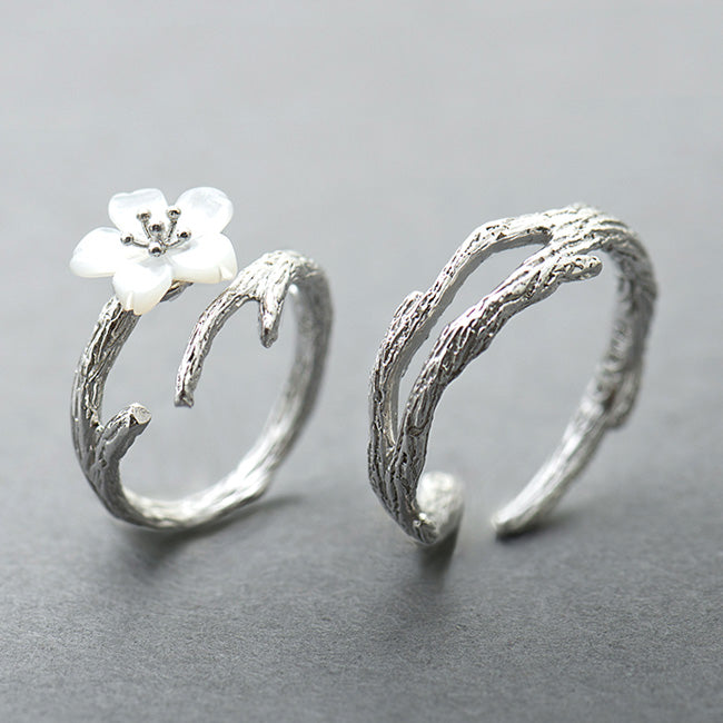 Cherry Blossom Couple Rings - Adjustable Sterling Silver