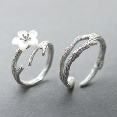 Cherry Blossom Couple Rings - Adjustable Sterling Silver