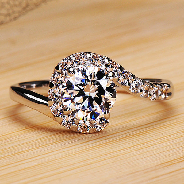 Unique 1 Carat Lab Diamond Ring for Her - Platinum Plated