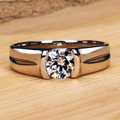 0.6 Ct Lab Diamond Wedding Band for Men - Engraved Platinum Plated Sterling Silver