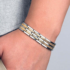 Magnetic Mens Engraved Bracelet 24K Gold Plated 22cm
