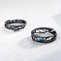 Matching Wedding Bands for Men and Women - Black - Sterling Silver (Adjustable Size)