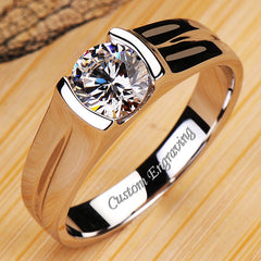 0.6 Ct Lab Diamond Wedding Band for Men - Engraved Platinum Plated Sterling Silver