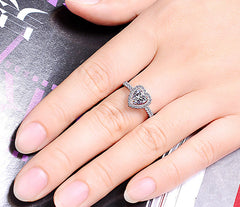 Engraved 0.6ct Heart Shaped Simulated Diamond Ring - Personalized 18K White Gold Plated Sterling Silver