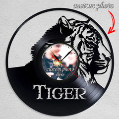 Personalized Tiger LP Record Wall Clock â€?Custom Photo & Name, Silent Quartz