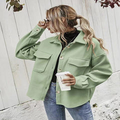 Lapel Single-breasted Thick Solid Color Shirt Woolen Cloth