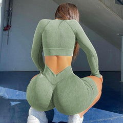 Solid Color Knitted Tight-fitting Slimming Square-neck Long-sleeved Crop Top