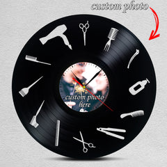 Personalized Barbershop Wall Clock â€?Custom LP Record Design, Silent Quartz Movement