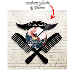 Personalized Barber LP Record Wall Clock â€?Custom Photo & Name, Silent Quartz
