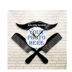 Personalized Barber LP Record Wall Clock â€?Custom Photo & Name, Silent Quartz