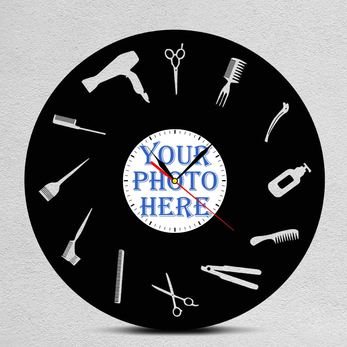 Personalized Barbershop Wall Clock â€?Custom LP Record Design, Silent Quartz Movement