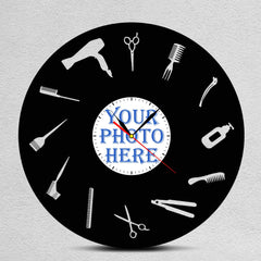 Personalized Barbershop Wall Clock â€?Custom LP Record Design, Silent Quartz Movement