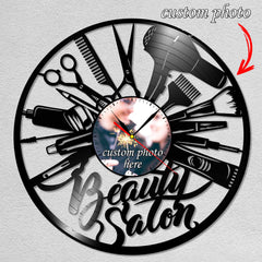 Personalized Beauty Salon LP Record Wall Clock â€?Custom Photo & Name, Silent Quartz