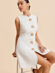 Asymmetrical Button-Up Sleeveless Dress