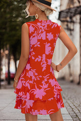 V Neck Floral Print Sleeveless Mini Dress