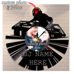Silent Wall Clock for DJs â€?Personalized Photo & Name LP Record