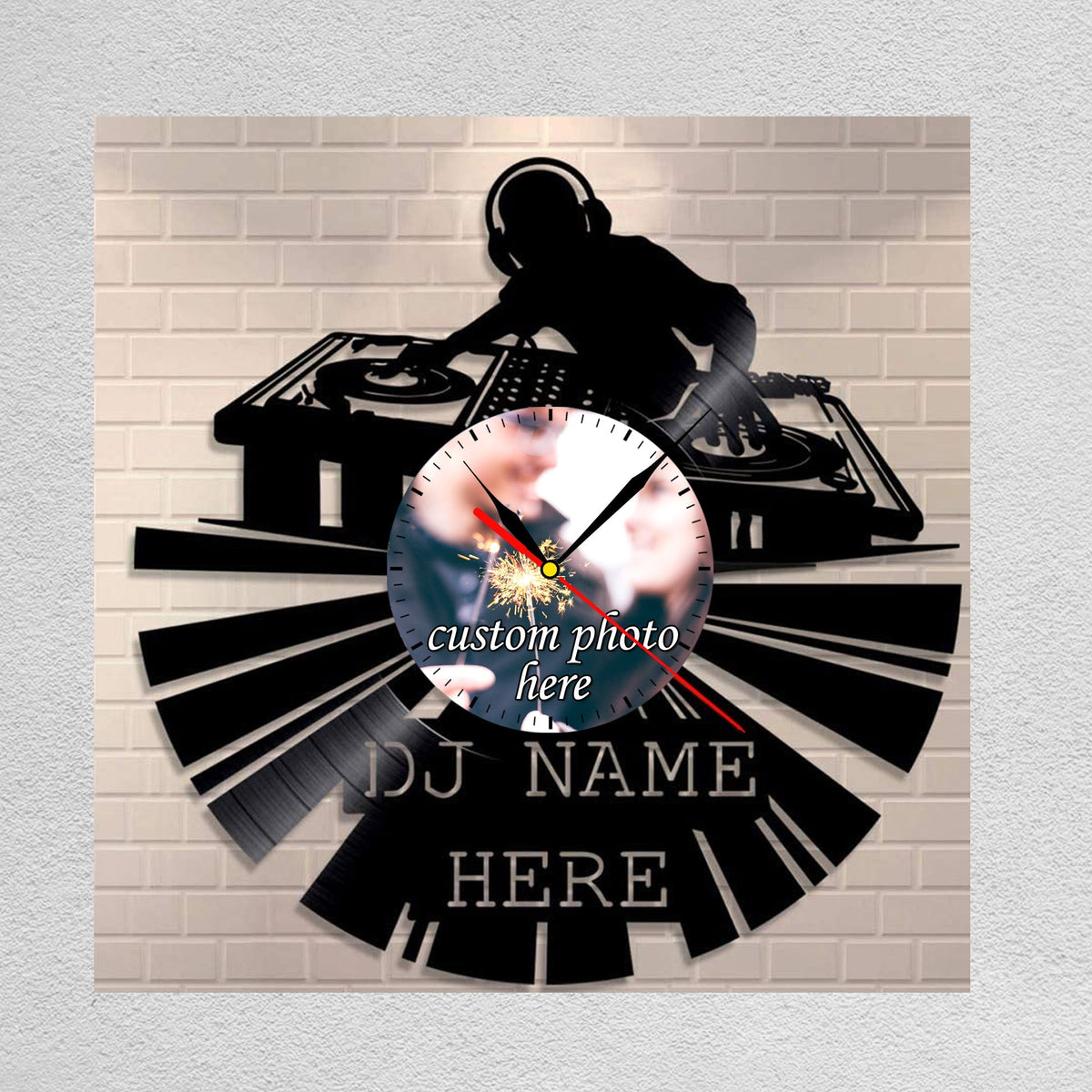 Silent Wall Clock for DJs â€?Personalized Photo & Name LP Record