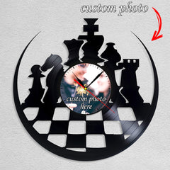 Personalized Chess LP Record Wall Clock â€?Custom Photo & Name, Silent Quartz