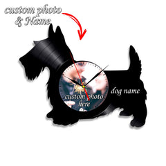 Personalized Dog Silhouette Silent Wall Clock â€?Custom Pet Photo LP Record
