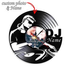 Silent Wall Clock for DJs â€?Custom Photo & Name Vinyl Record Art