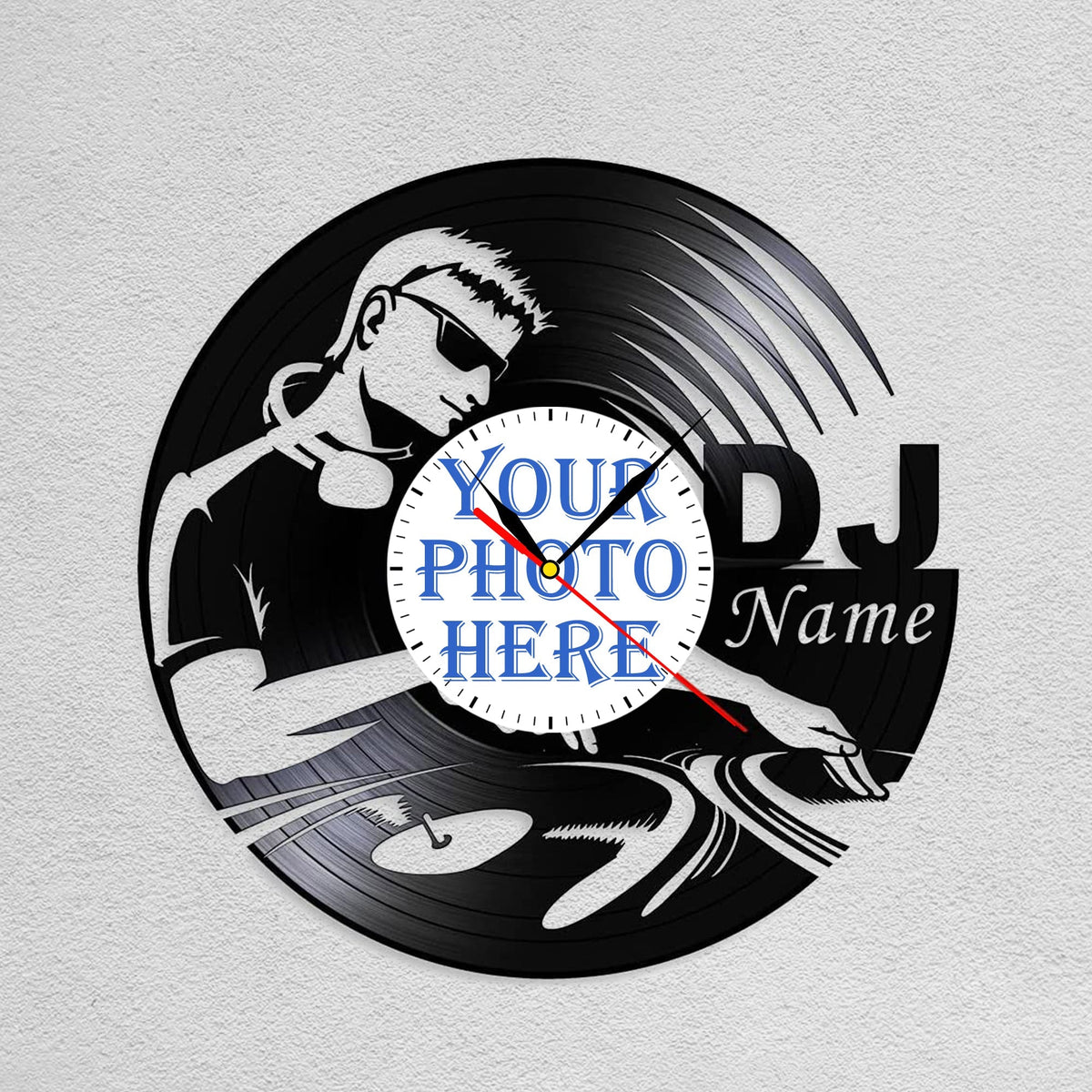 Silent Wall Clock for DJs â€?Custom Photo & Name Vinyl Record Art