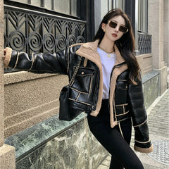 Women's ecological sheepskin motorcycle jacket