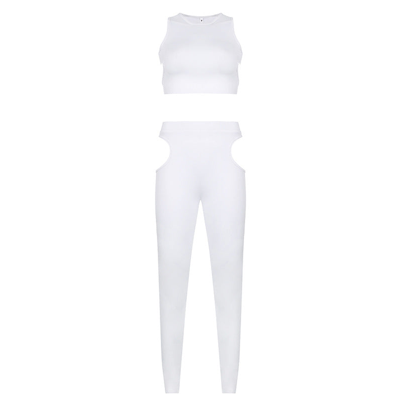 Women's Irregular Cutout Crop Tank Top Pants Two Piece Set