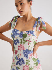 Sweetheart Floral Bloom Tie Strap Mini Dress