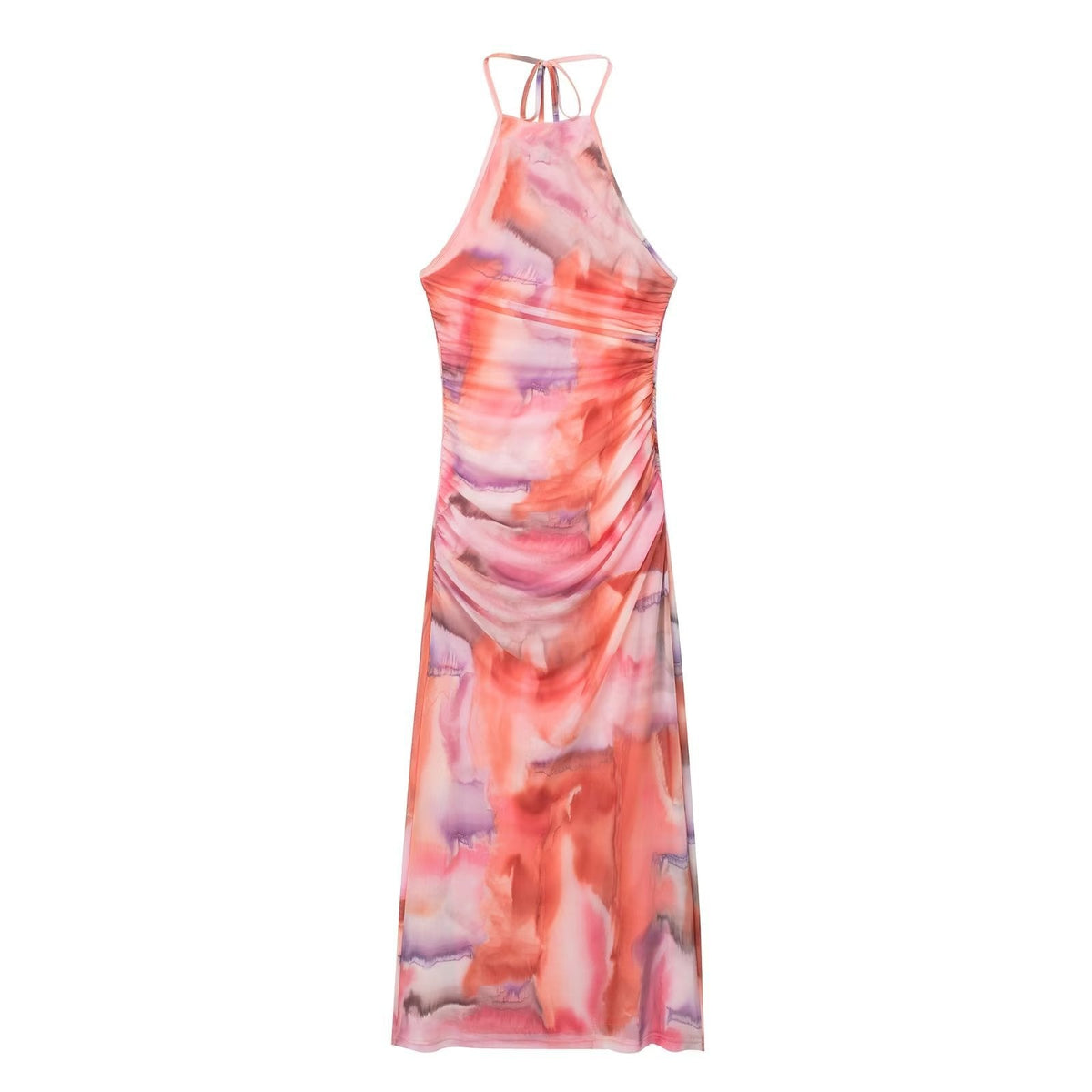 Ombre Halter Neck Ruched Midi Dress