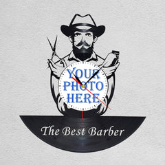 Personalized Barber LP Record Wall Clock â€?Custom Photo & Name, Silent Quartz