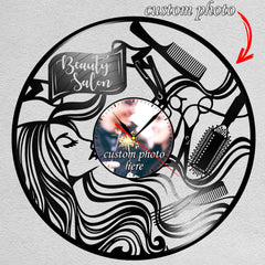 Personalized Beauty Salon Wall Clock â€?Custom LP Record Design, Silent Quartz Movement