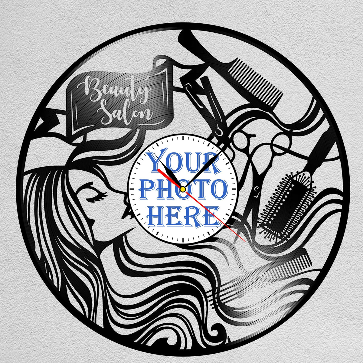 Personalized Beauty Salon Wall Clock â€?Custom LP Record Design, Silent Quartz Movement