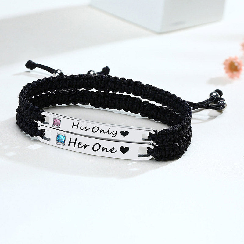 Her One His Only Engraved Matching Bracelets