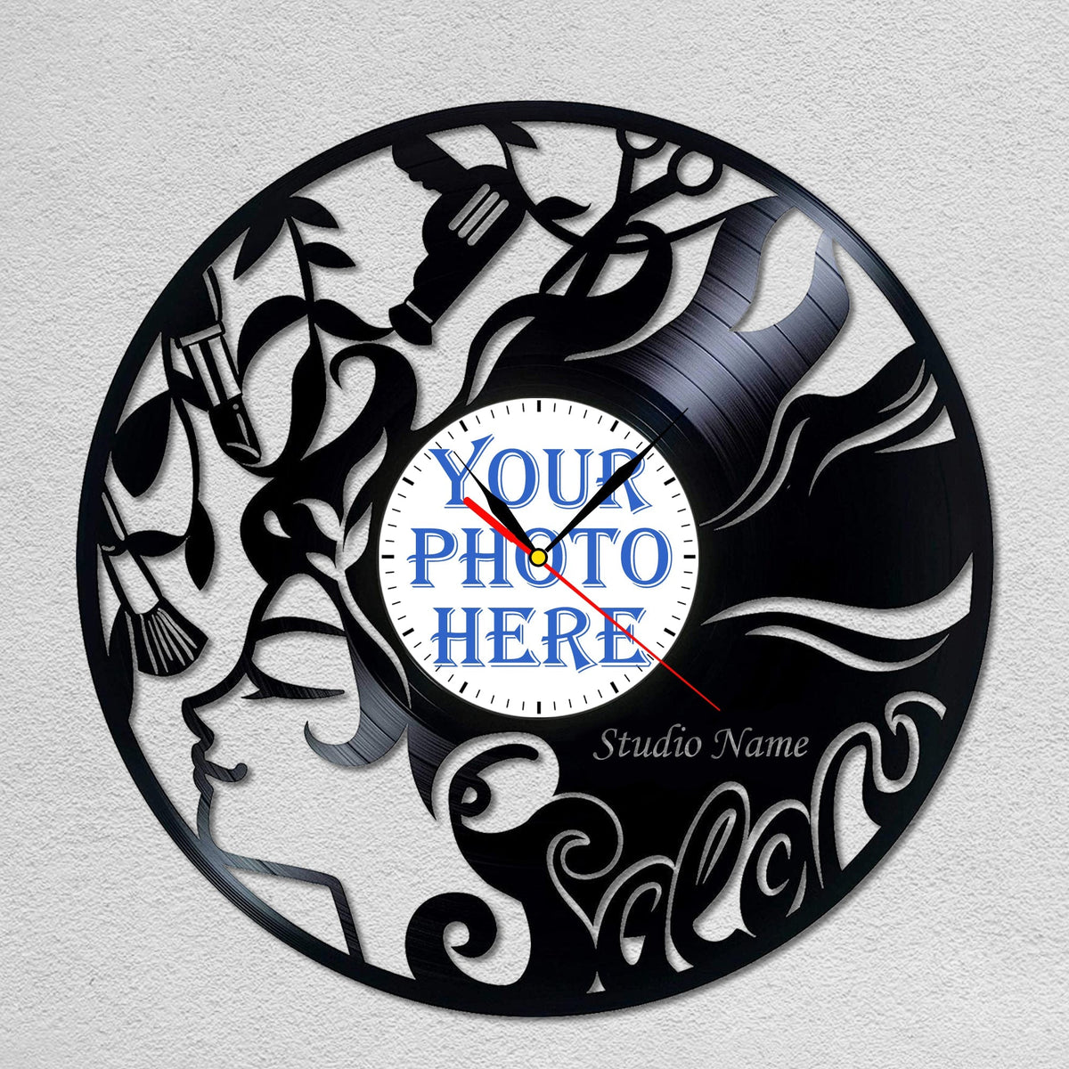 Personalized Beauty Salon Wall Clock â€?Custom LP Record Design, Silent Quartz Movement