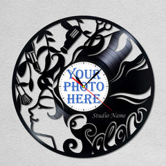 Personalized Beauty Salon Wall Clock â€?Custom LP Record Design, Silent Quartz Movement