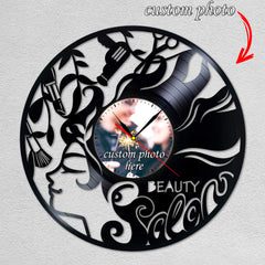Personalized Beauty Salon Wall Clock â€?Custom LP Record Design, Silent Quartz Movement