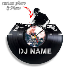 Personalized DJ Silent Wall Clock â€?Custom Name & Photo LP Record Gift