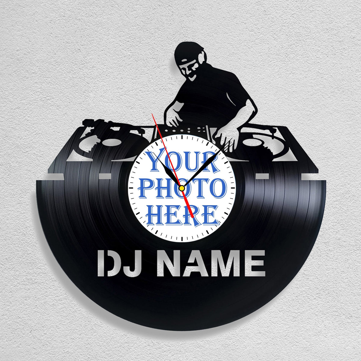Personalized DJ Silent Wall Clock â€?Custom Name & Photo LP Record Gift