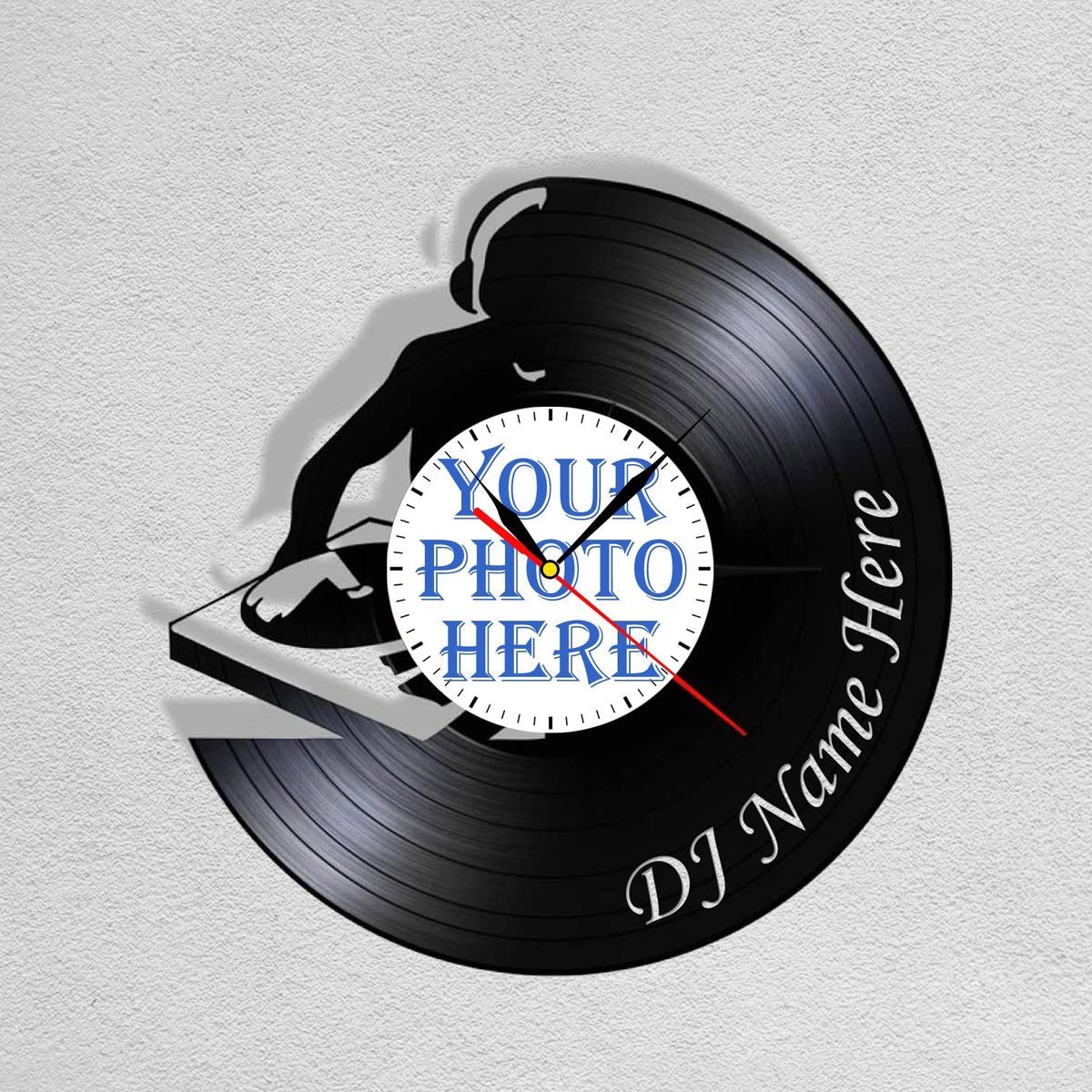 Personalized DJ LP Record Wall Clock â€?Custom Photo & Name, Silent Quartz