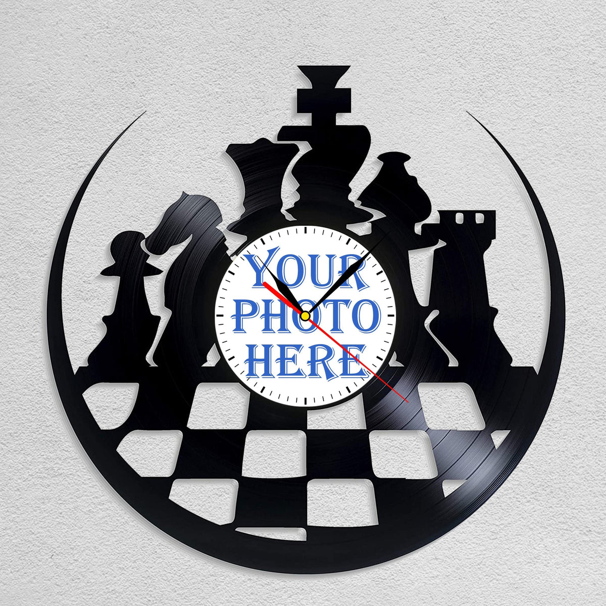 Personalized Chess LP Record Wall Clock â€?Custom Photo & Name, Silent Quartz