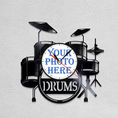 Personalized Drummer LP Record Wall Clock â€?Custom Photo, Silent Quartz Movement